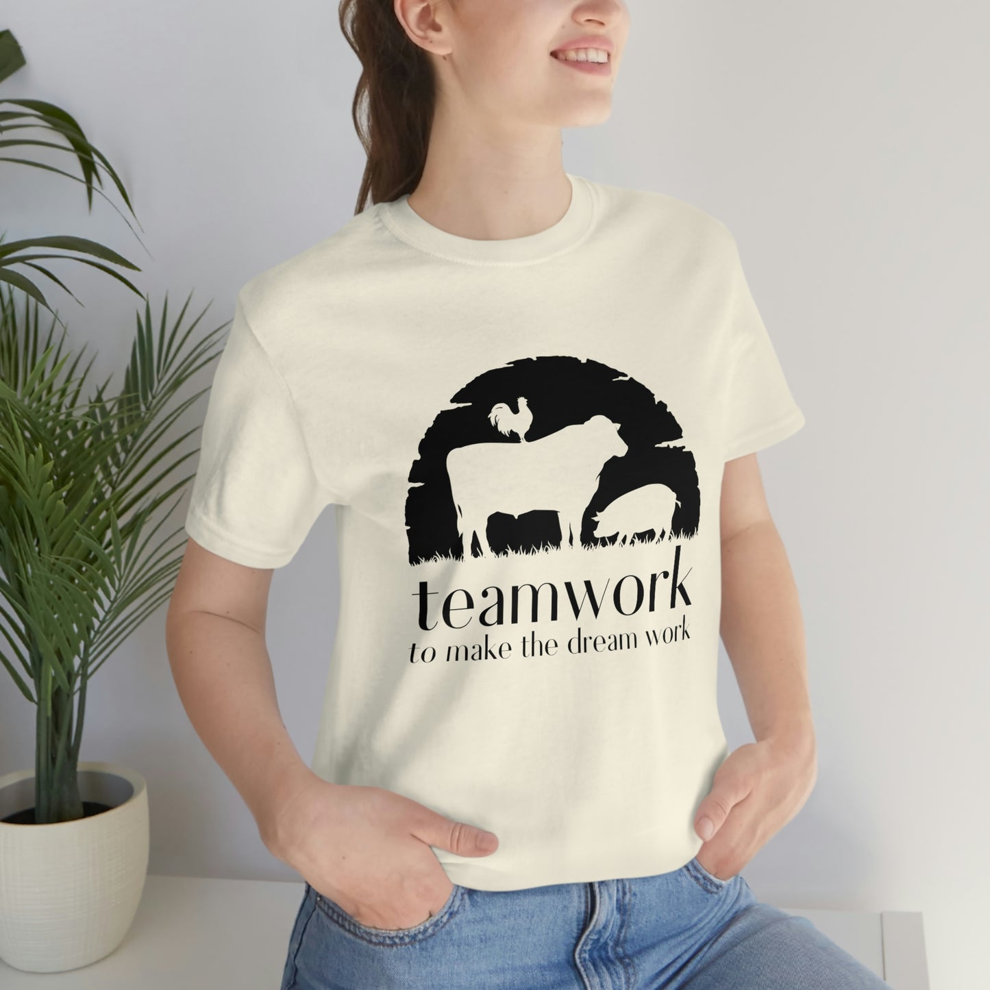 Teamwork to Make the Dream Work T-Shirt │Made in USA │Unisex - Men and Women's Cotton Tee │Farm Animals Sunset Moon